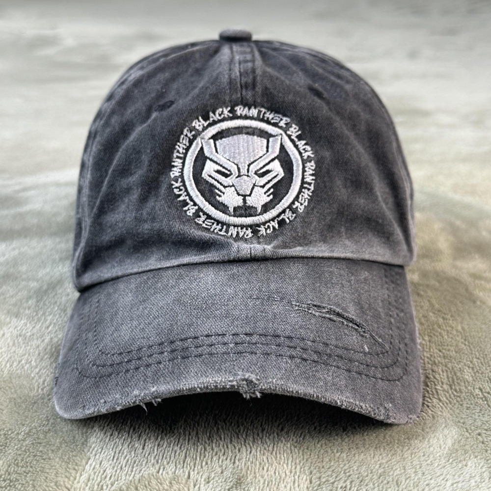 Marvel Black Panther Hat Cap Strap Back Mens One Size Black Embroidered
